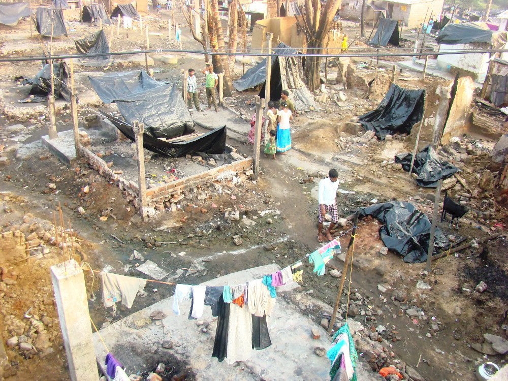 Aftermath of fire in a rual village